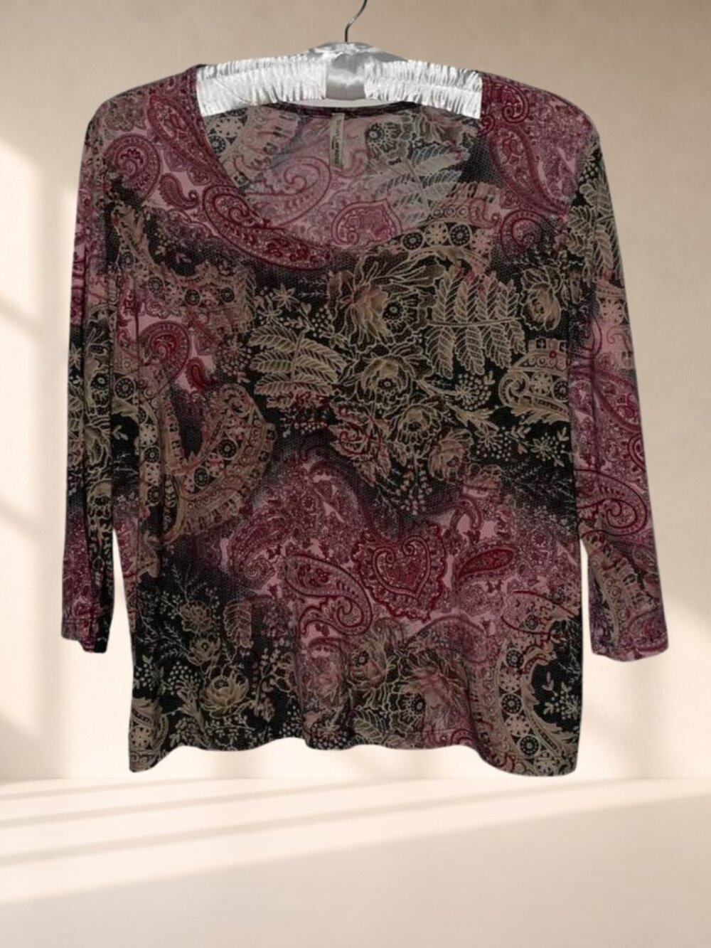 Susan Lawrence Paisley Floral Boho Scoop Neck Stretch Blouse - Picture 2 of 8